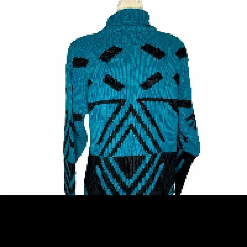 Vintage Mock Neck Chunky Knit Sweater S Blue Black